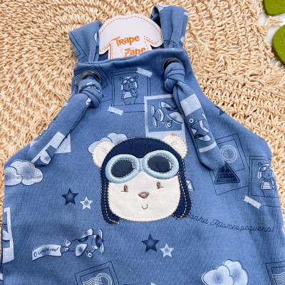 Jardineira Nózinho - Aviador - Azul Jeans Jardineira Nózinho - Aviador - Azul Jeans